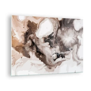 Billede på glas - Abstrakt mønster i nuancer af brunt, beige og hvidt - 70x50cm - En galakses fødsel - Moderne vægdekoration til stue og soveværelse ARTTOR