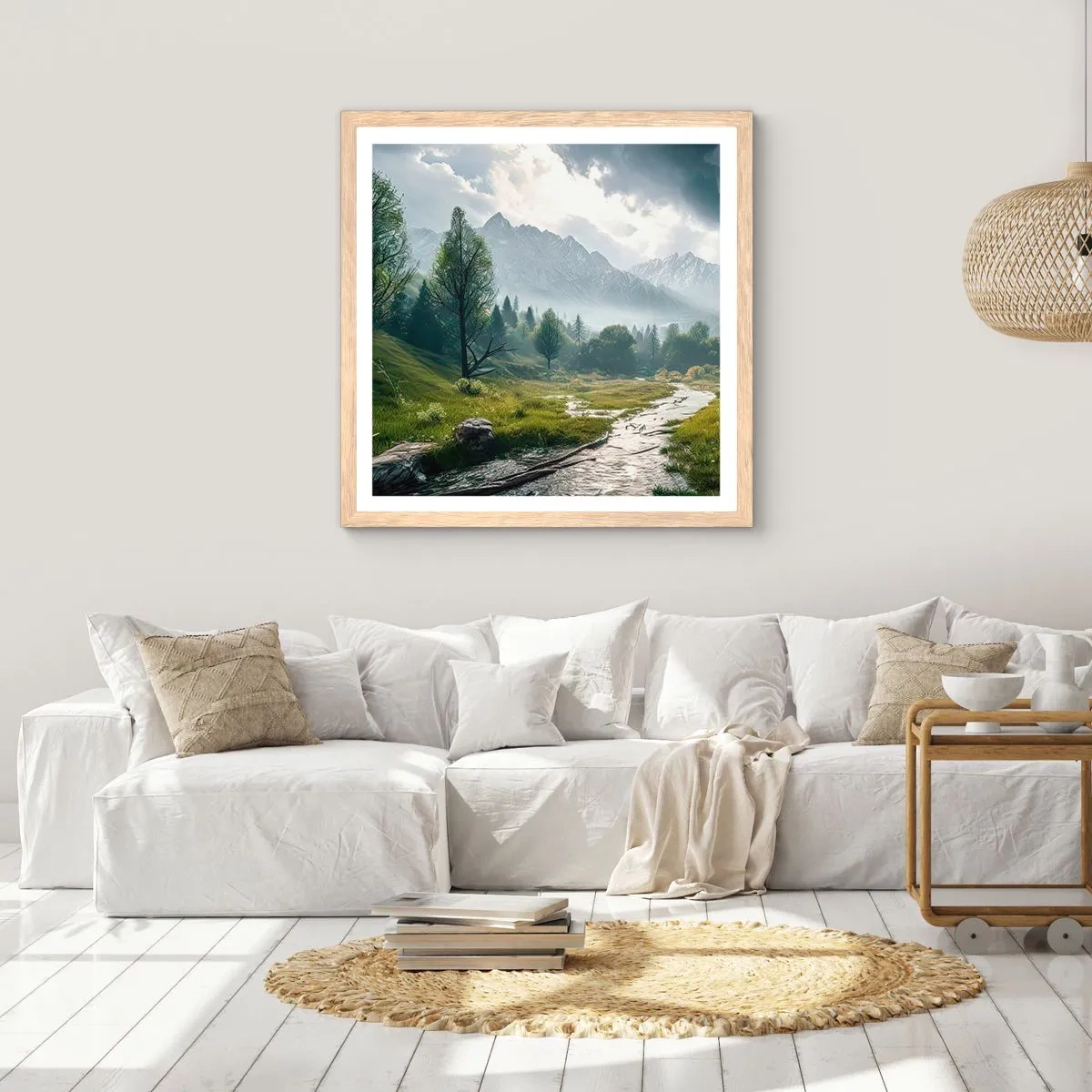 Plakat i ramme af lyst egetræ - Der og tilbage - 50x50 cm