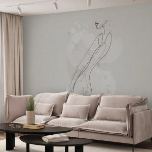 Fototapet Standard Eco - Kvindelig silhuet i stregtegningsstil på en lys baggrund - 100x70cm - At forvilde sig med blikket - Moderne vægdekoration til stue og soveværelse ARTTOR