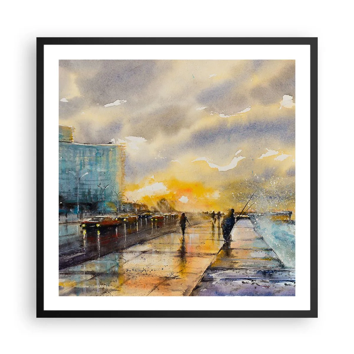 Plakat i sort ramme - Livet på kysten - 60x60 cm