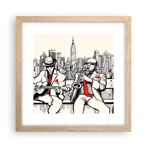 Plakat i ramme af lyst egetræ - New York improvisation - 30x30 cm