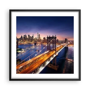Plakat i sort ramme - En lysende bro til hjertet af byen - 50x50 cm
