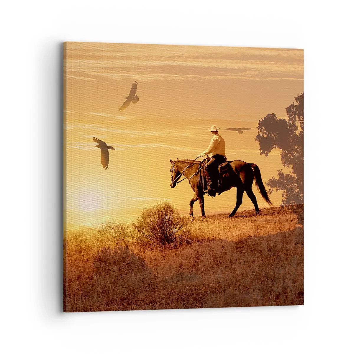 Lærredstryk - Billede på lærred - Alene på tværs af prærien - 70x70 cm