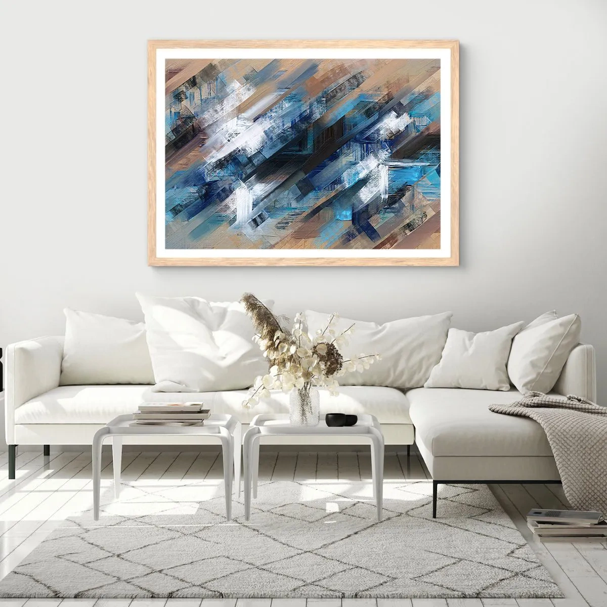 Plakat i ramme af lyst egetræ - På en blå skråning - 70x50 cm