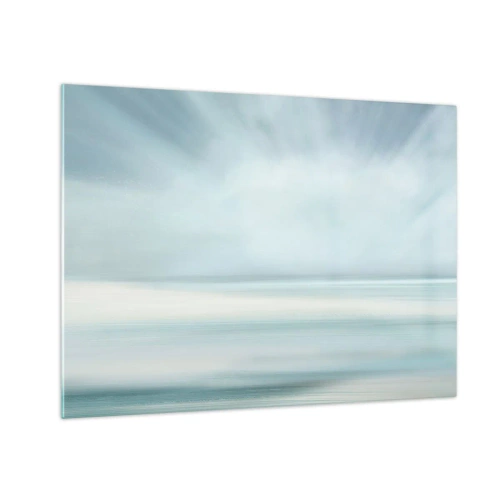 Billede på glas - Sløret abstraktion i nuancer af blå, hvid og grå - 70x50cm - Fred hele vejen til horisonten - Moderne vægdekoration til stue og soveværelse ARTTOR