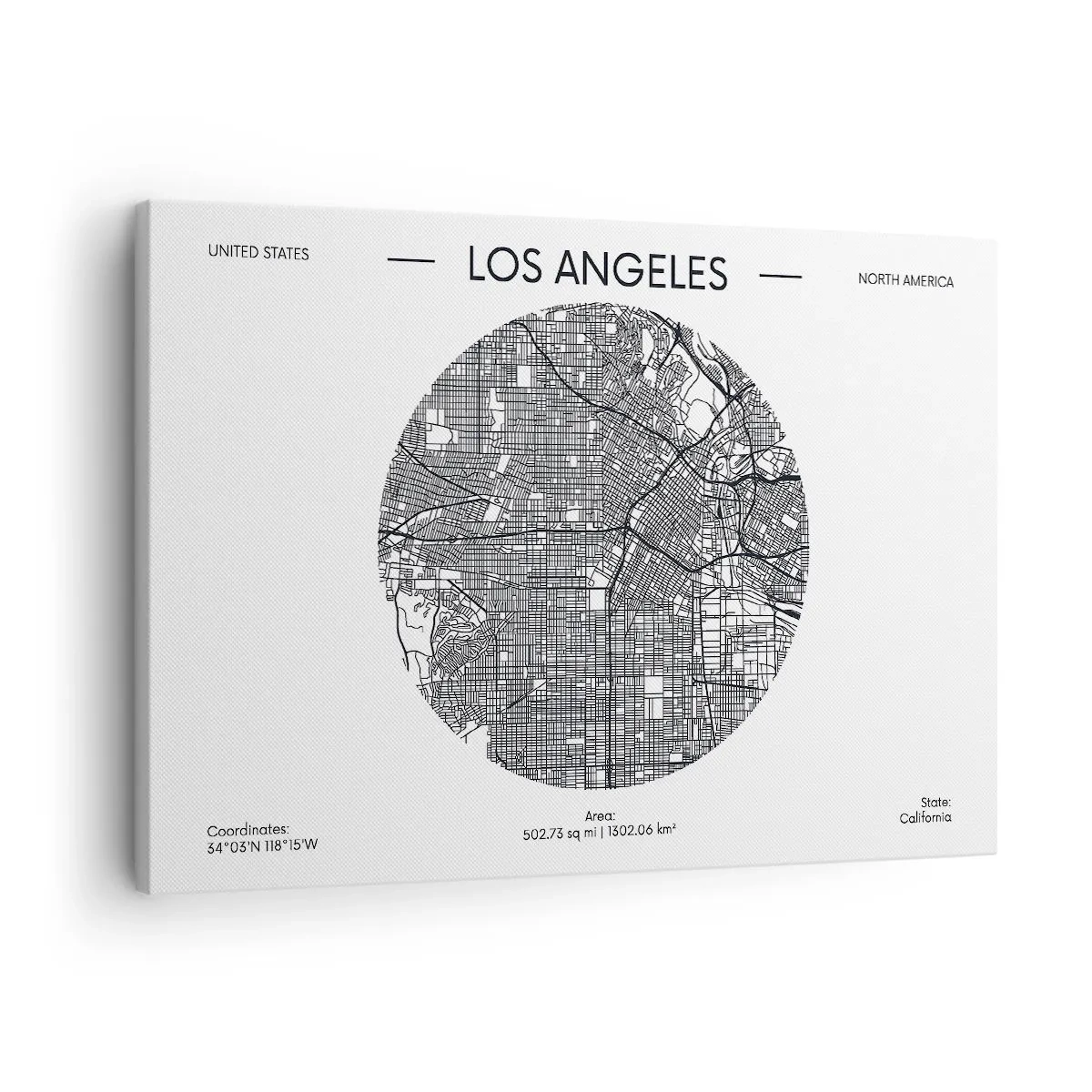 Lærredstryk - Billede på lærred - Et kort over Los Angeles i minimalistisk sort-hvid stil - 70x50cm - Los Angeles' anatomi - Moderne vægdekoration til stue og soveværelse ARTTOR