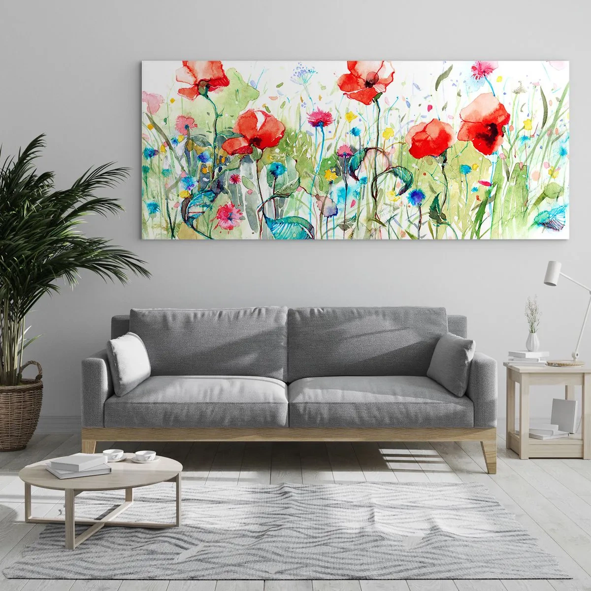Billede på glas - En blomstrende eng i maj - 90x30 cm