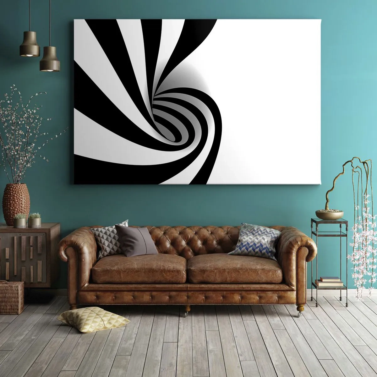 Lærredstryk - Billede på lærred - Abstrakt sort-hvid optisk vortex - 70x50cm - Og alligevel snurrer den - Moderne vægdekoration til stue og soveværelse ARTTOR