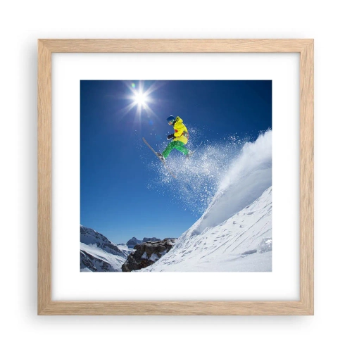 Plakat i ramme af lyst egetræ - Danser med bjergene - 30x30 cm