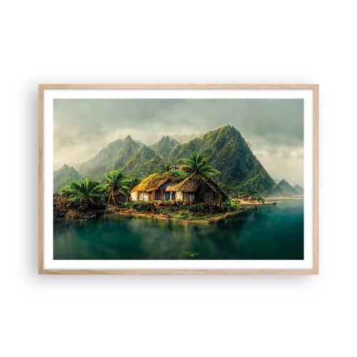 Plakat i ramme af lyst egetræ - Tropisk paradis - 91x61 cm