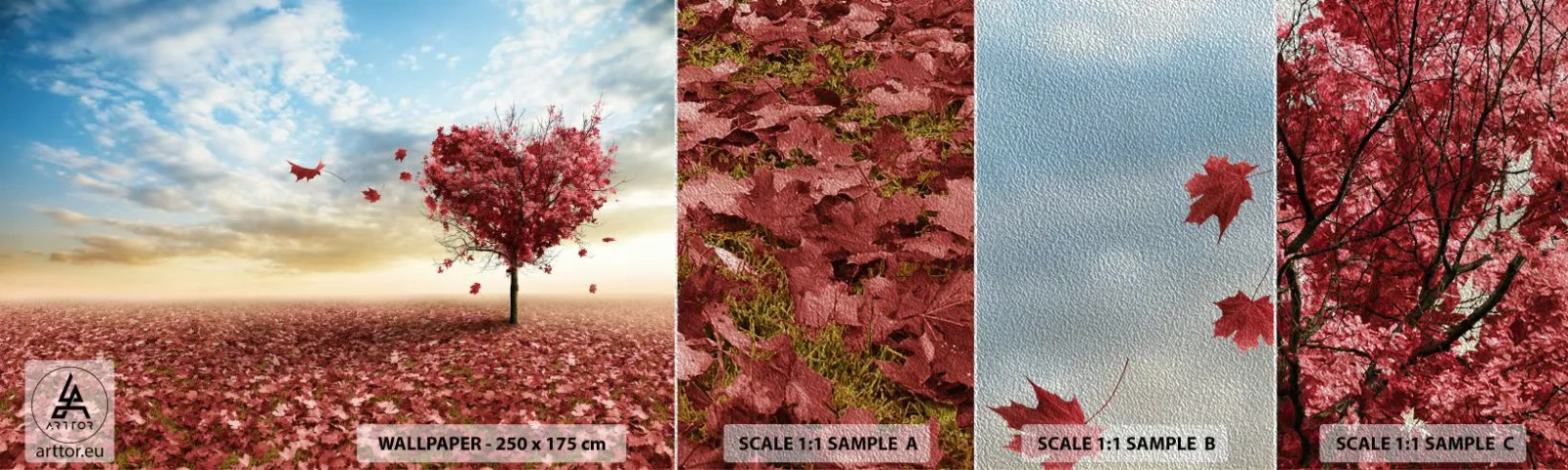 Prøve Fototapet Premium Sand - Jeg elsker også efteråret - Landskab, Grafik, Træ - 100x30 cm