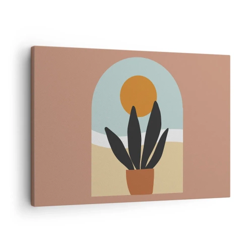 Lærredstryk - Billede på lærred - En sort plante i en potte mod solen - 70x50cm - Små glæder - Moderne vægdekoration til stue og soveværelse ARTTOR