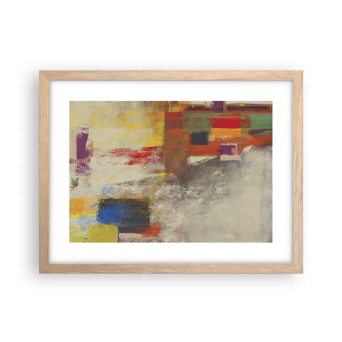 Plakat i ramme af lyst egetræ - Geometri af farver - 40x30 cm