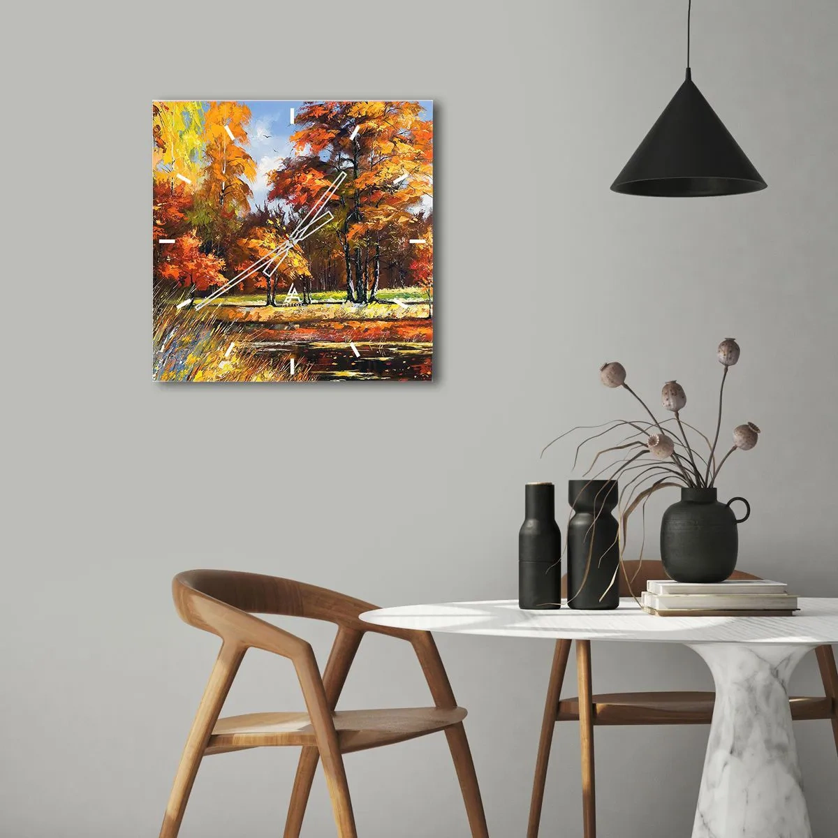 Vægur, Uret - Landskab i guld og bronze - 40x40 cm