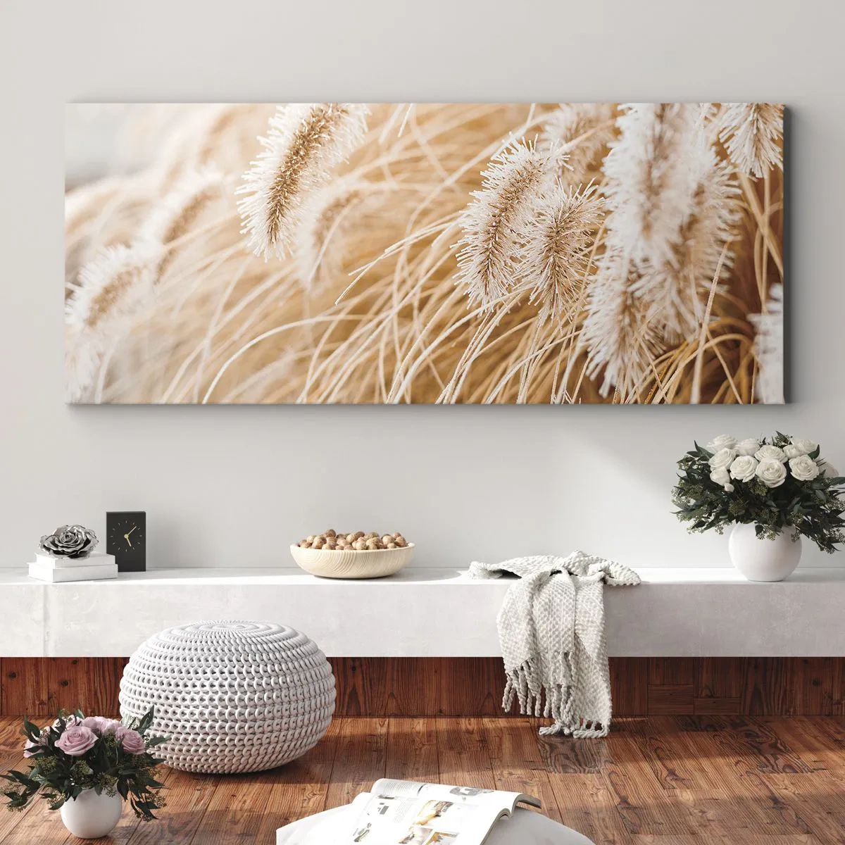 Lærredstryk - Billede på lærred - Gyldent susen af græsser - 100x40 cm