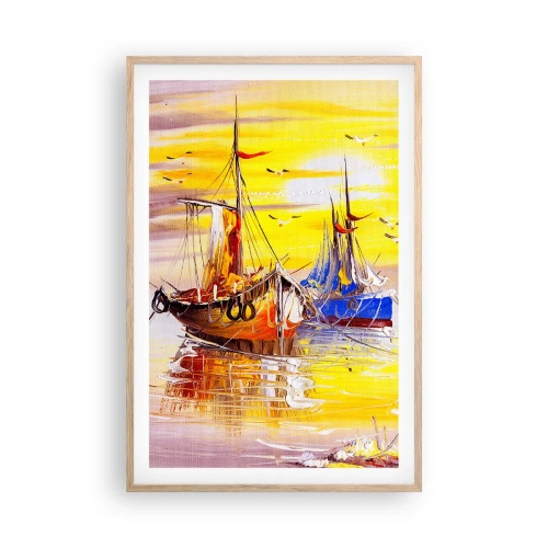 Plakat i ramme af lyst egetræ - Et velfortjent hvil i havnen - 61x91 cm