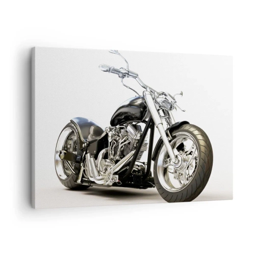 Lærredstryk - Billede på lærred - Stilfuld sort motorcykel på en hvid baggrund - 70x50cm - Styrke med karakter - Moderne vægdekoration til stue og soveværelse ARTTOR