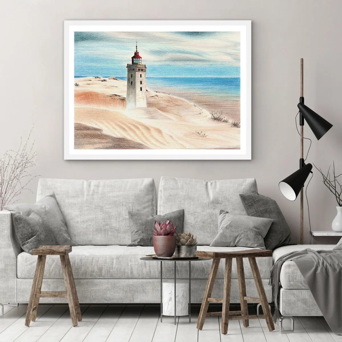 Plakat i hvid ramme - Altid med blikket rettet mod havet - 100x70 cm