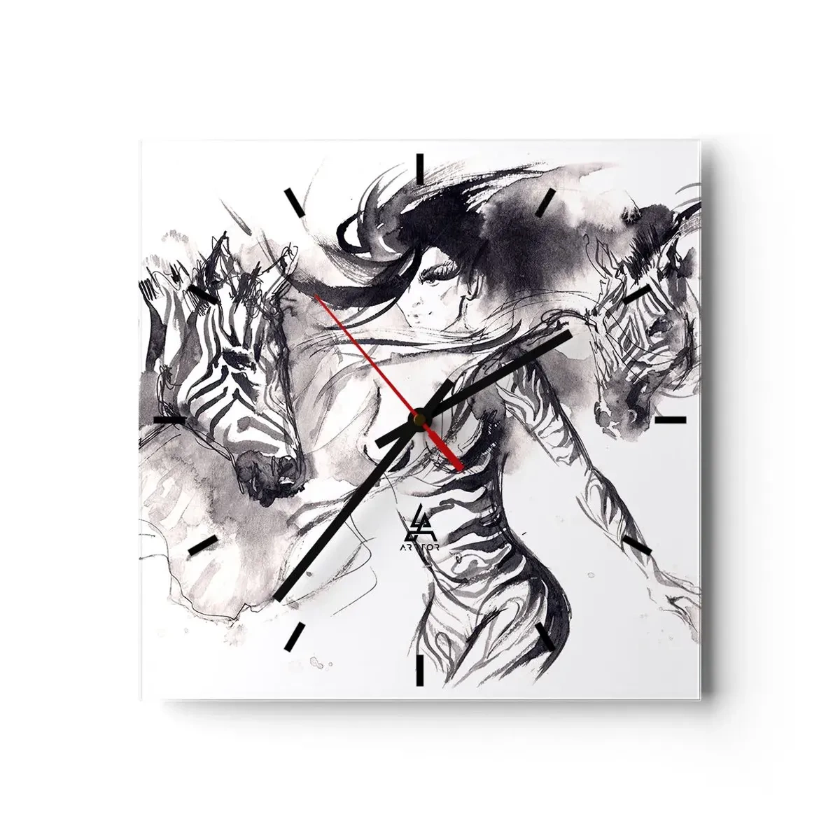 Vægur, Uret - Danser med zebraer - 30x30 cm