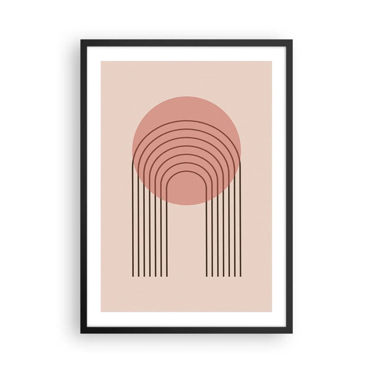 Plakat i sort ramme - En minimalistisk abstraktion med buer i nuancer af lyserød og beige. - 50x70cm - Uimodståelig tiltrækningskraft - Moderne vægdekoration til stue og soveværelse ARTTOR