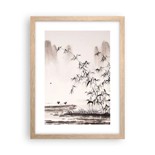 Plakat i ramme af lyst egetræ - Stilhed i rismarkerne - 30x40 cm