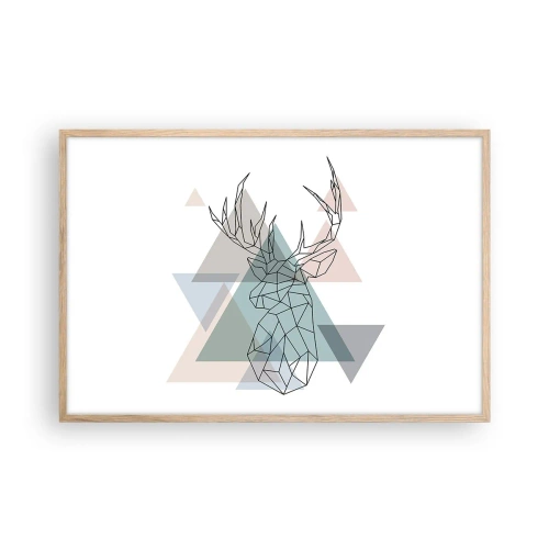 Plakat i ramme af lyst egetræ - I en geometrisk skov - 91x61 cm