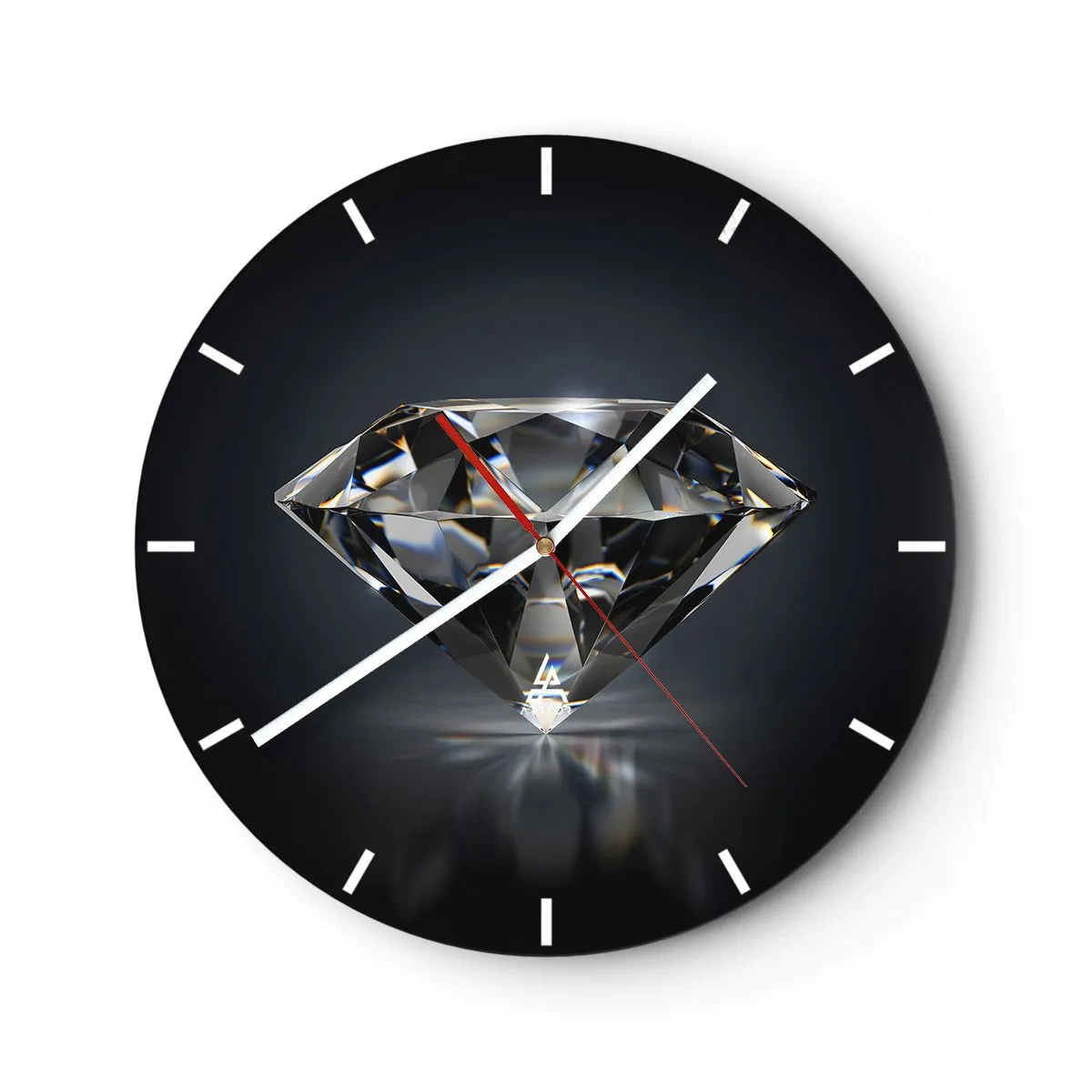 Vægur, Uret - En skinnende diamant på en mørk baggrund med en refleksionseffekt - 30x30cm - Bedste veninde - Moderne vægdekoration til stue, køkken og soveværelse ARTTOR