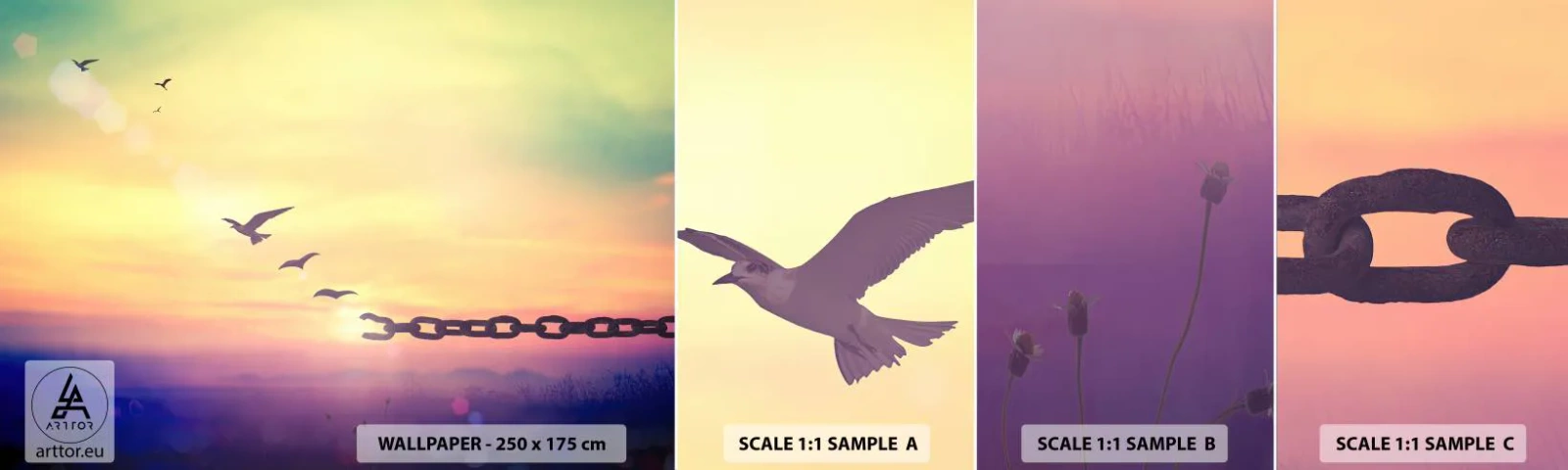 Fototapet Prøve Standard Eco - Sejr for frihed - Abstraktion, Fugle, Stykke - 100x30 cm