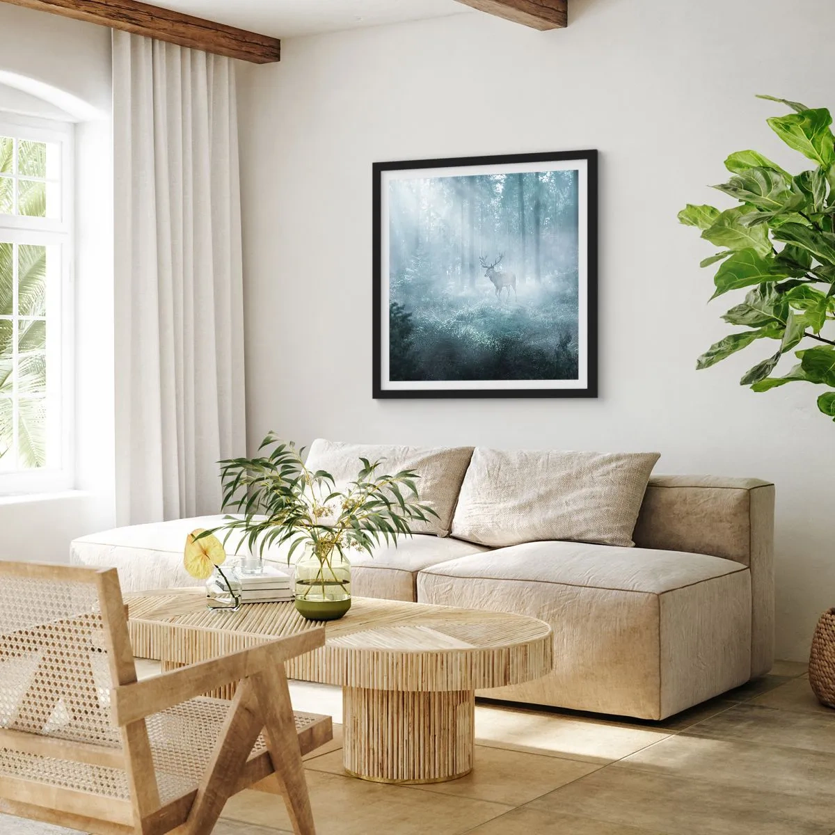 Plakat i sort ramme - Morgenvandring rundt på godset - 60x60 cm