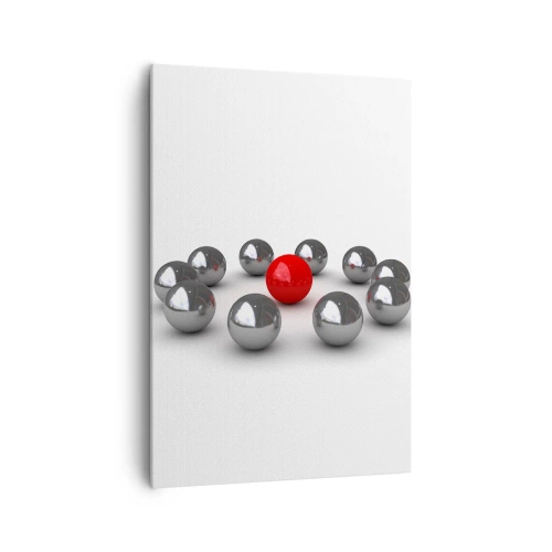 Lærredstryk - Billede på lærred - Cirkel i sølv og rød - 70x100 cm