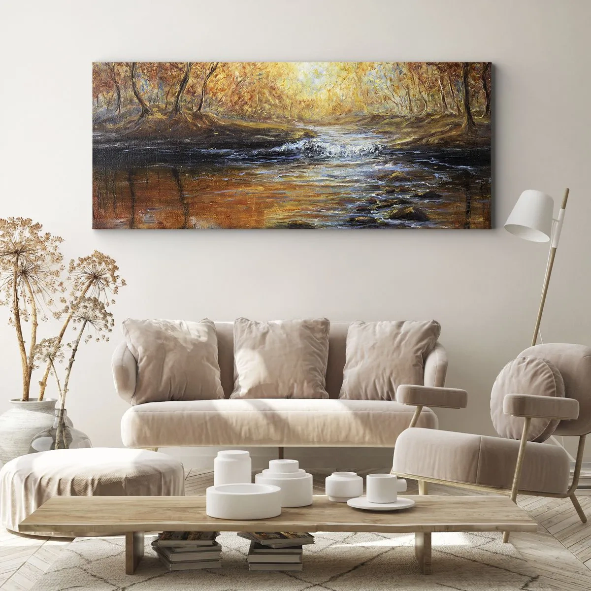 Lærredstryk - Billede på lærred - Gylden strøm - 140x50 cm