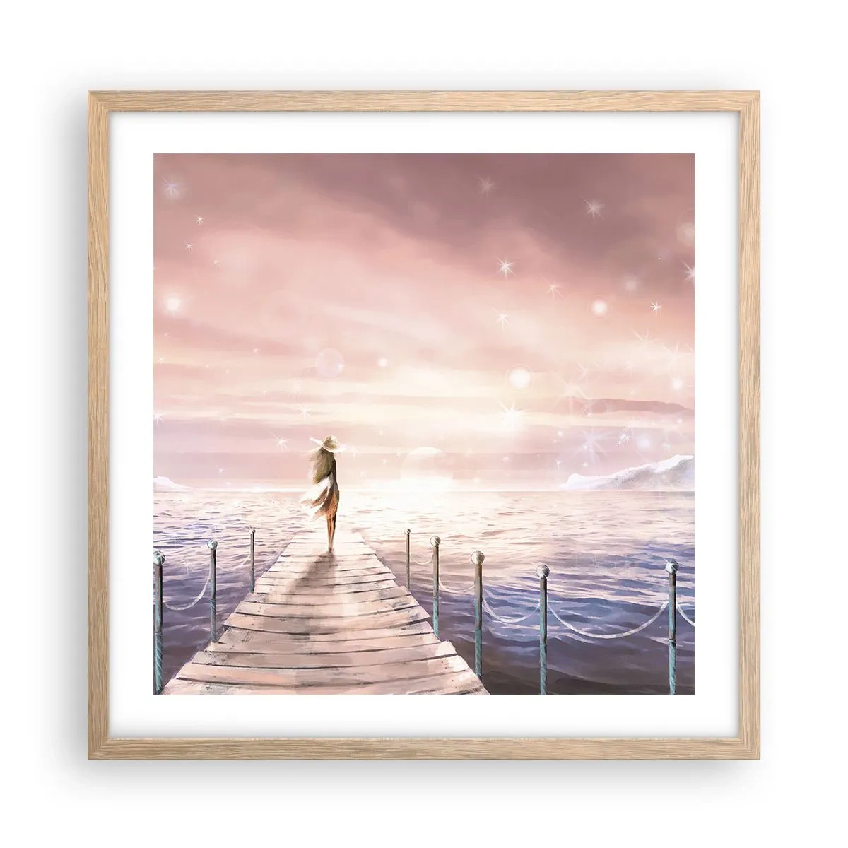 Plakat i ramme af lyst egetræ - I lyset af en drøm - 50x50 cm