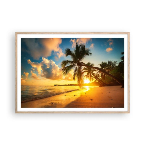 Plakat i ramme af lyst egetræ - Caribisk drøm - 100x70 cm