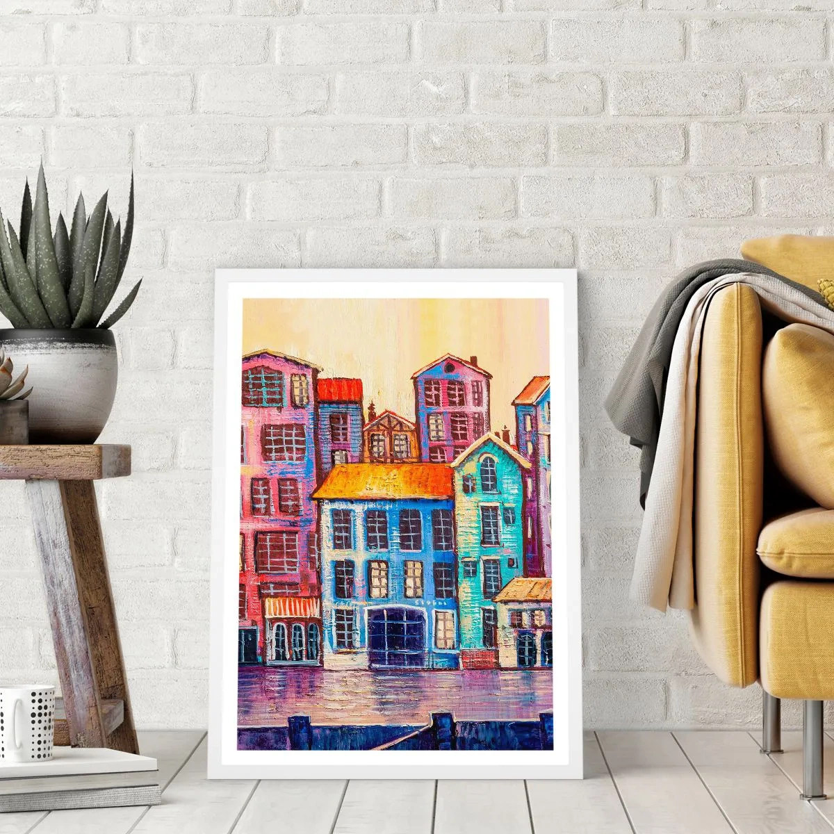 Plakat i hvid ramme - En by som et eventyr - 50x70 cm