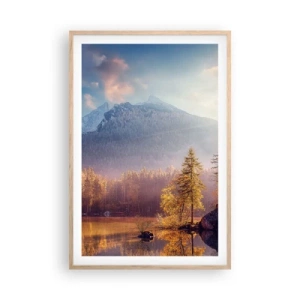 Plakat i ramme af lyst egetræ - I bjerge og dale - 61x91 cm