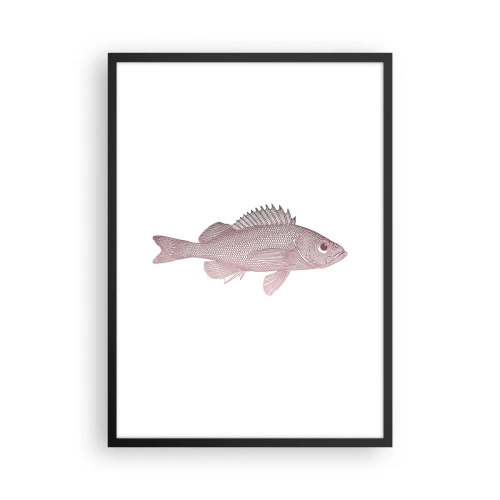 Plakat i sort ramme - Fiskegrafik på en hvid baggrund i minimalistisk stil - 50x70cm - Fisk med store øjne - Moderne vægdekoration til stue og soveværelse ARTTOR