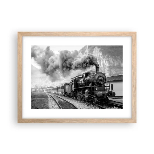 Plakat i ramme af lyst egetræ - Står på stationen... - 40x30 cm