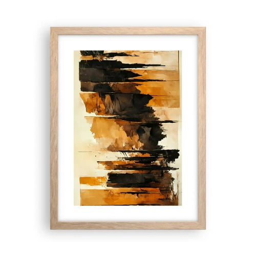 Plakat i ramme af lyst egetræ - Harmoni af sort og guld - 30x40 cm