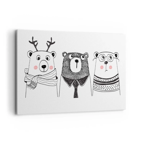 Lærredstryk - Billede på lærred - Bamse, bamse, bamse og bamse - 120x80 cm