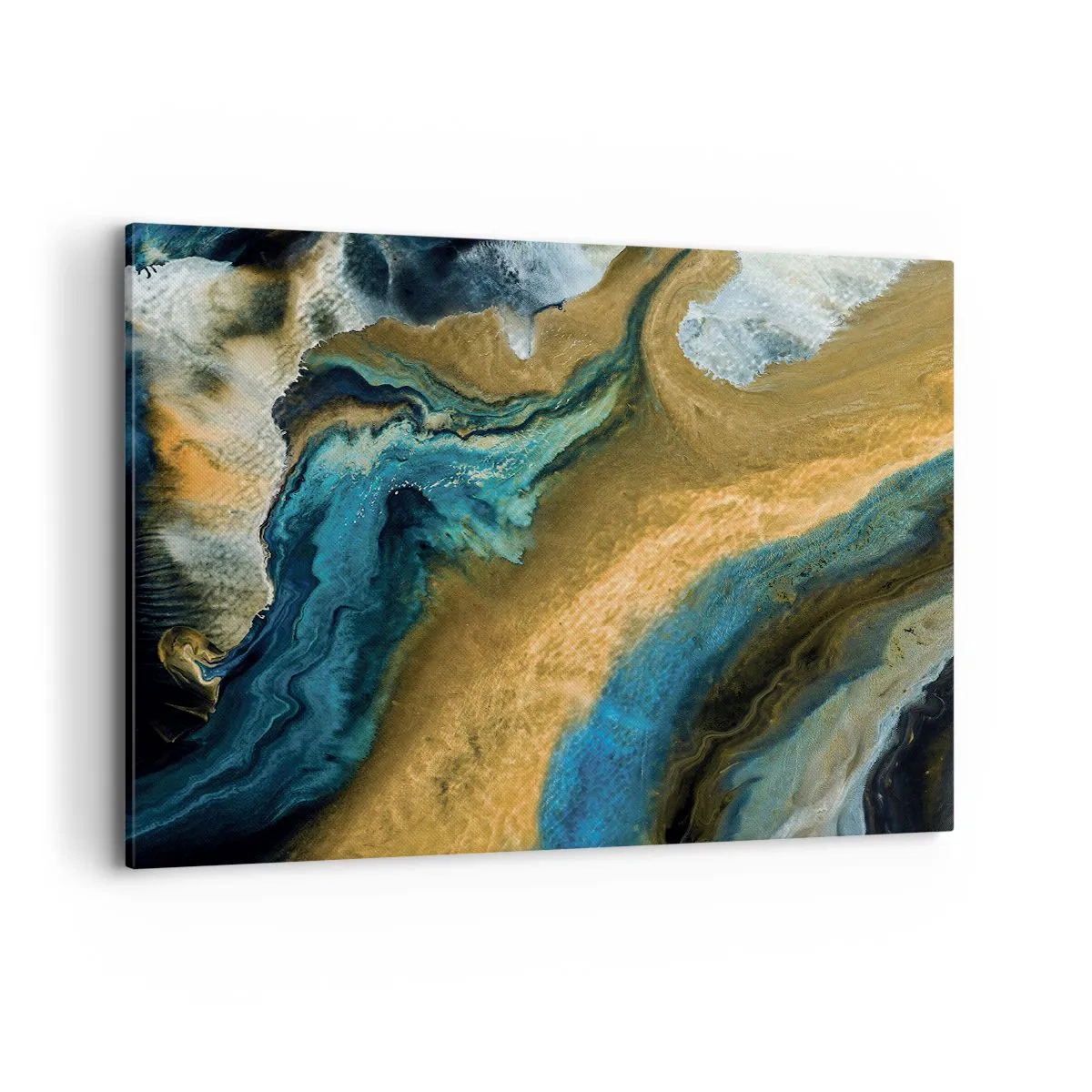 Lærredstryk - Billede på lærred - Blå - gul - gensidig indflydelse - 100x70 cm