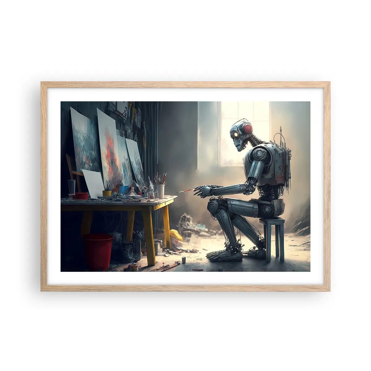 Plakat i ramme af lyst egetræ - Den skabende handling - 70x50 cm