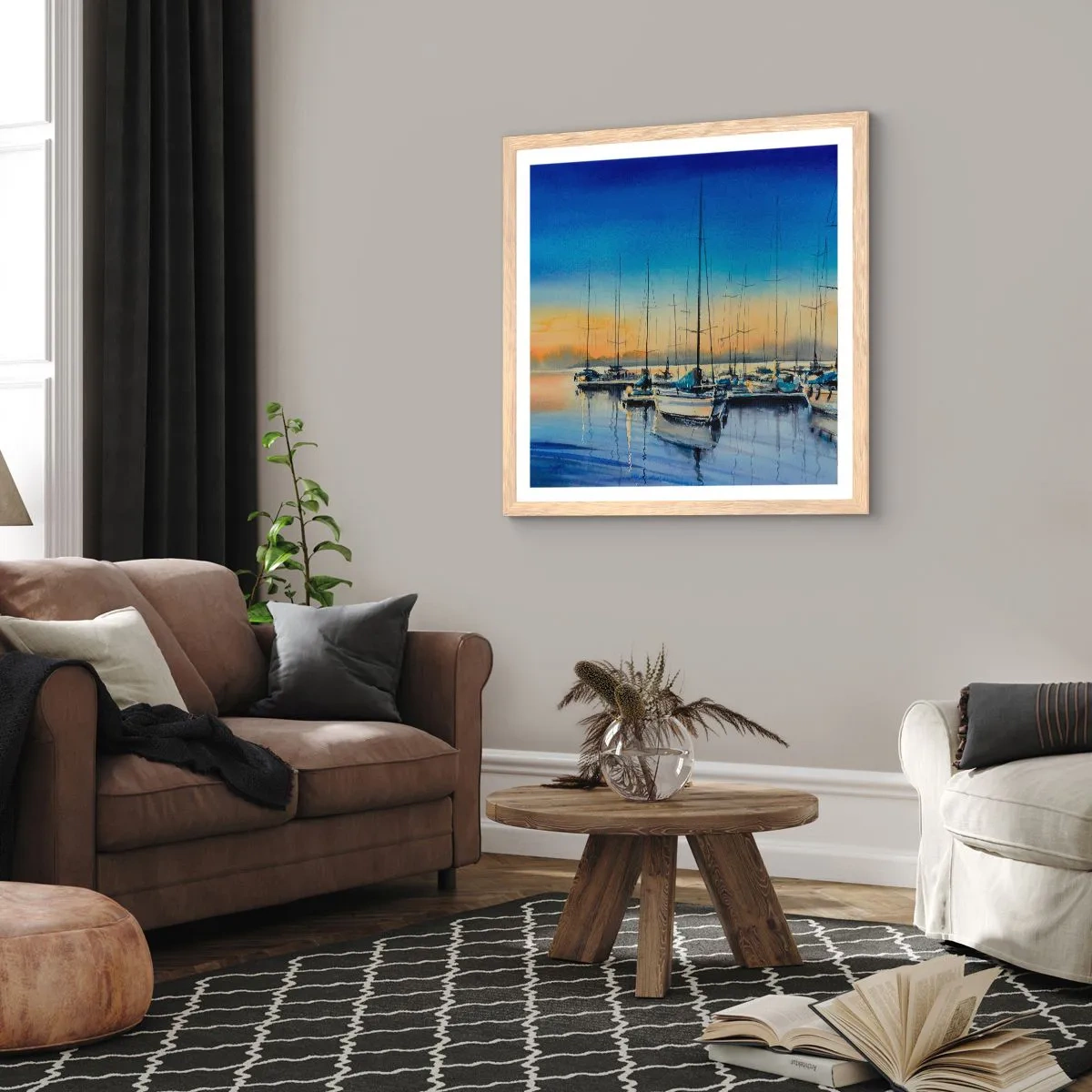 Plakat i ramme af lyst egetræ - Slutningen på en god dag - 60x60 cm