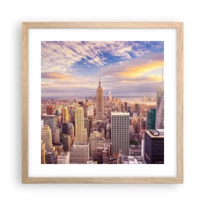 Plakat i ramme af lyst egetræ - Ræk ud efter skyerne selv - 40x40 cm