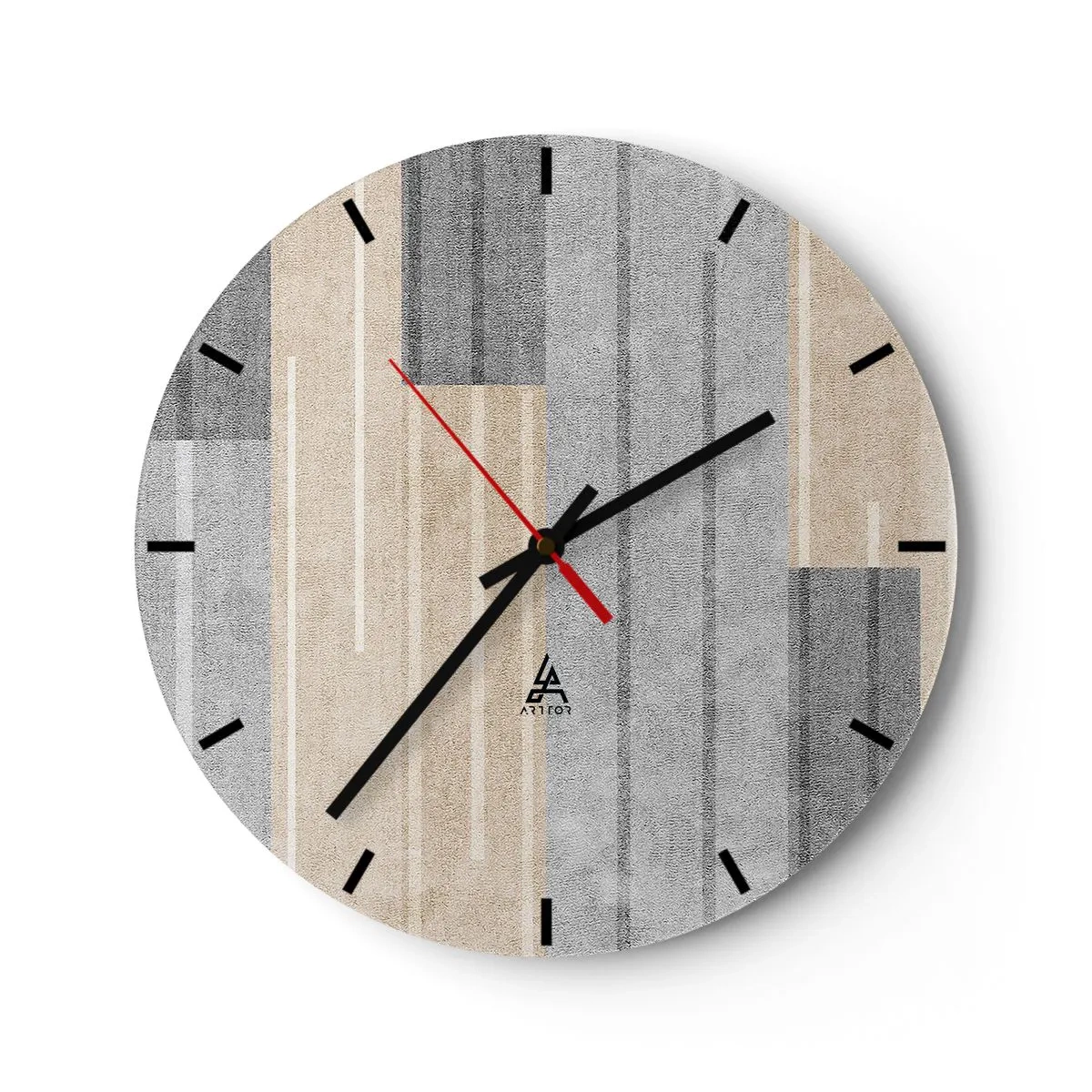 Vægur, Uret - Geometrisk komposition med lodrette striber i grå nuancer - 30x30cm - Komposition: hold den lodret - Moderne vægdekoration til stue, køkken og soveværelse ARTTOR