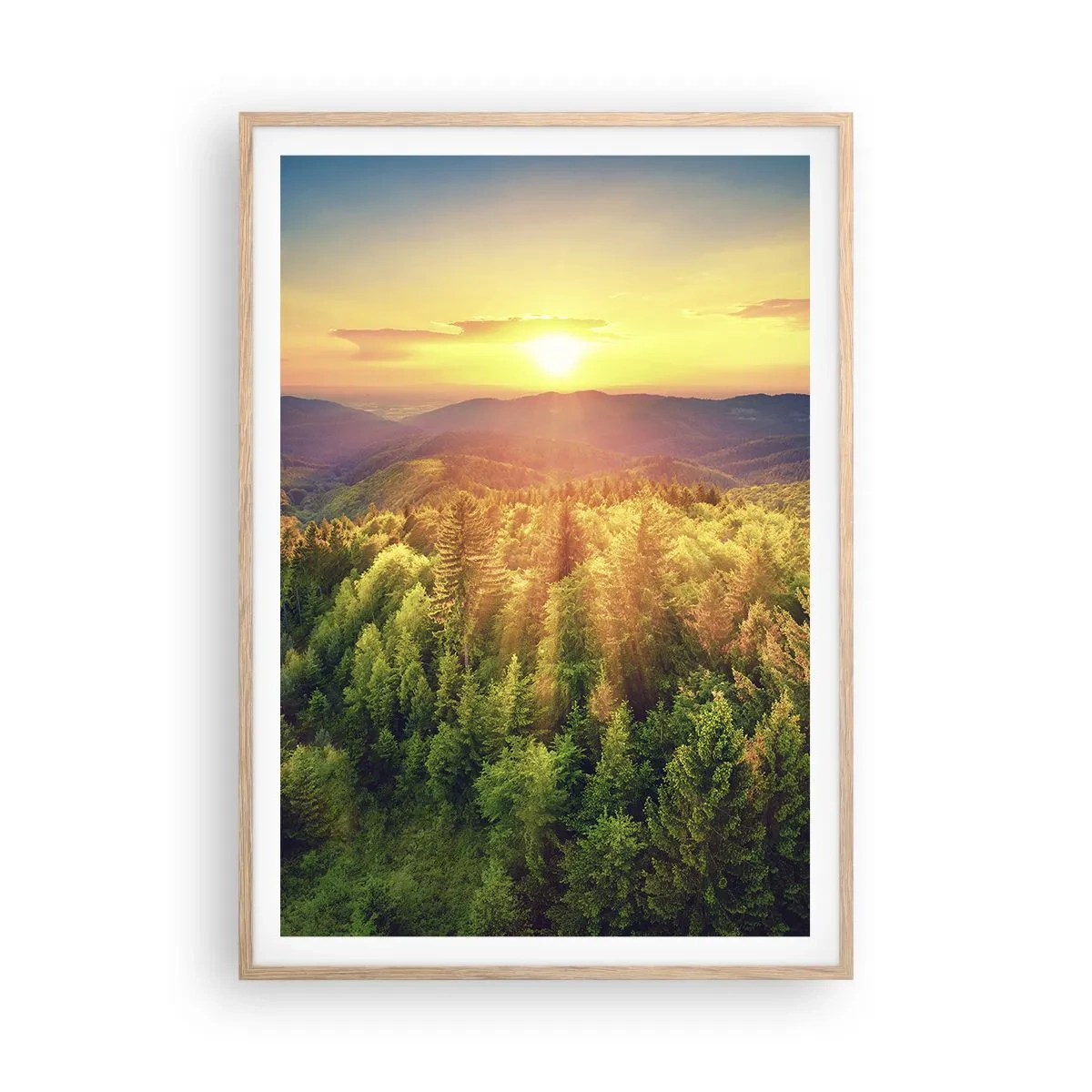 Plakat i ramme af lyst egetræ - Toppe og bjergtoppe - 70x100 cm