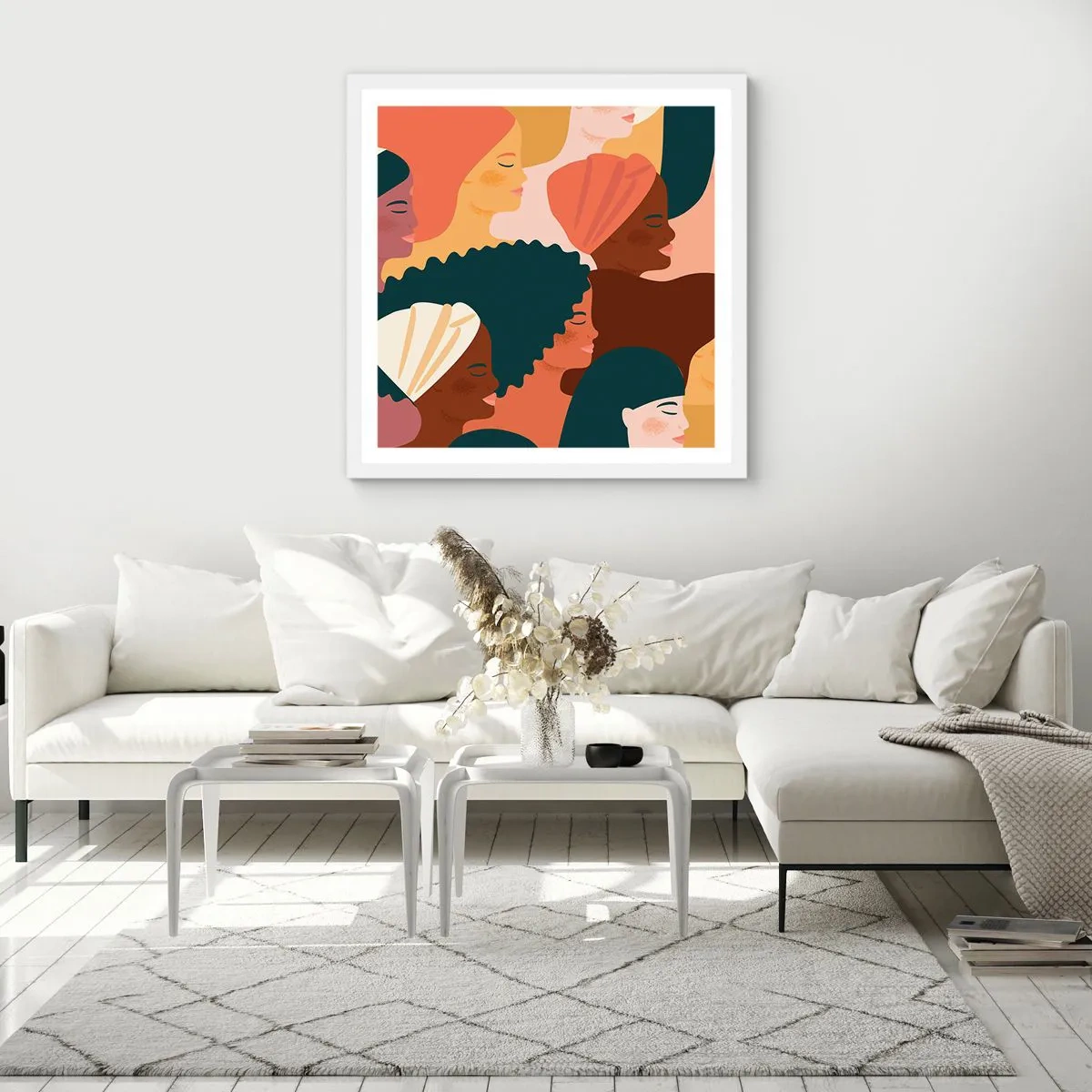 Plakat i hvid ramme - Kun kvindelighed - 60x60 cm