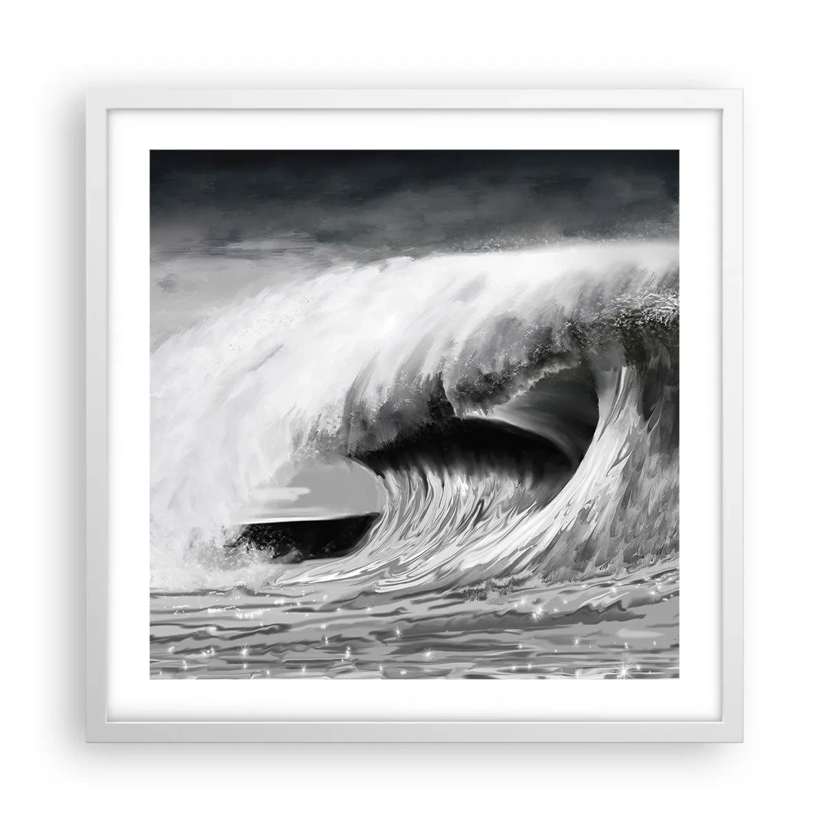 Plakat i hvid ramme - Havets vrede - 50x50 cm