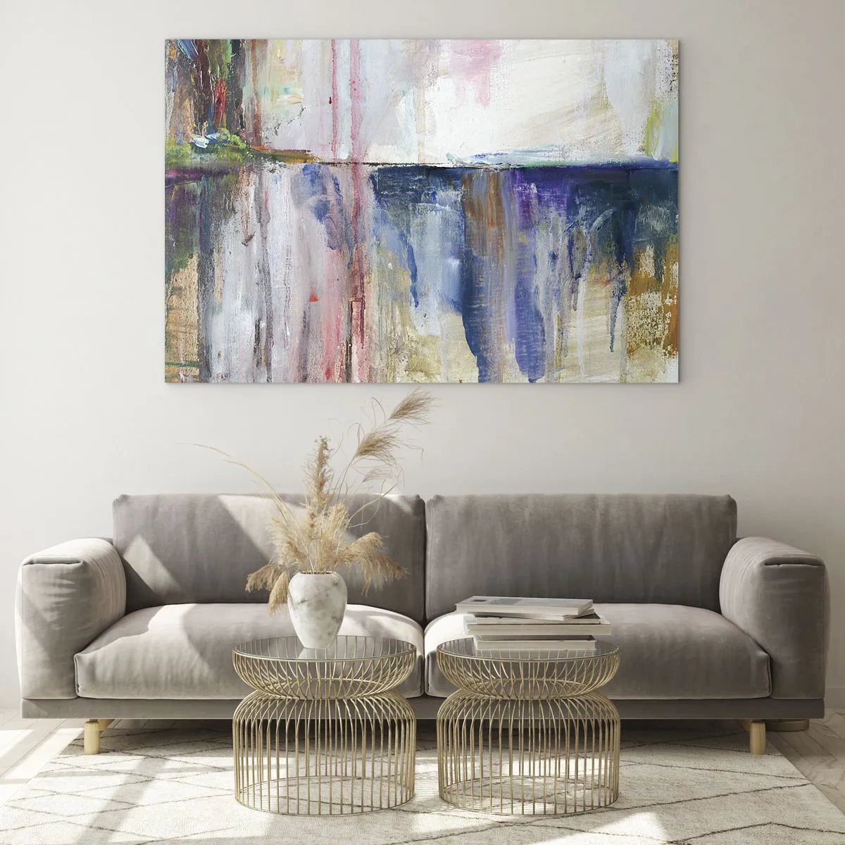 Billede på glas - En farverig abstraktion med dynamiske malingstriber og teksturer. - 70x50cm - Farverige indtryk og associationer - Moderne vægdekoration til stue og soveværelse ARTTOR