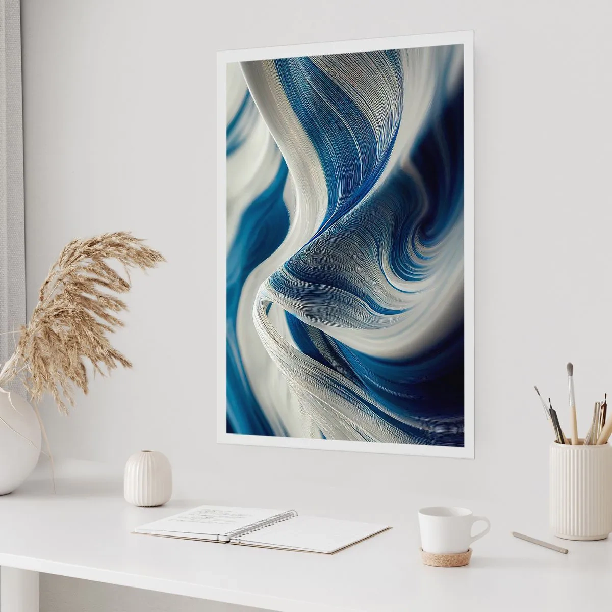 Plakat - Flydende blå og hvide farver - 50x70 cm