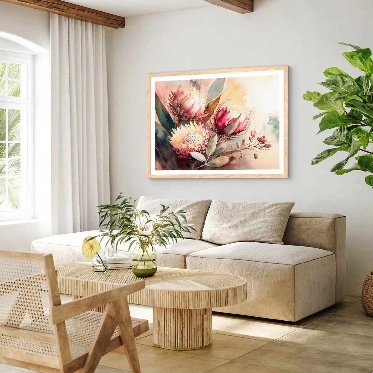 Plakat i ramme af lyst egetræ - I profil og en face - 40x30 cm